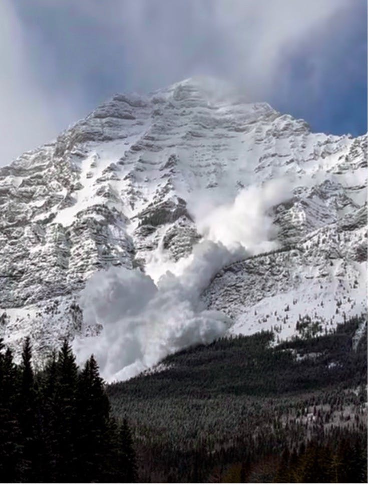 A large avalanche runs over the Cryogenics climb