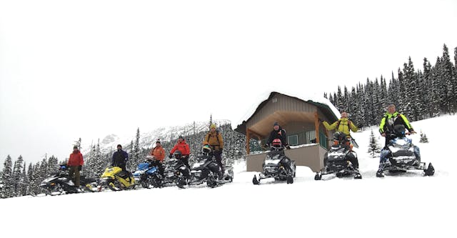 Board members for Avalanche Canada and the Avalanche Canada Foundation on snowmobiles in Valemount, BC.