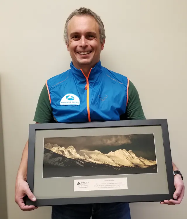 Dominic Boucher accepts the Avalanche Canada's 2020 Gord Ritchie Service Award.