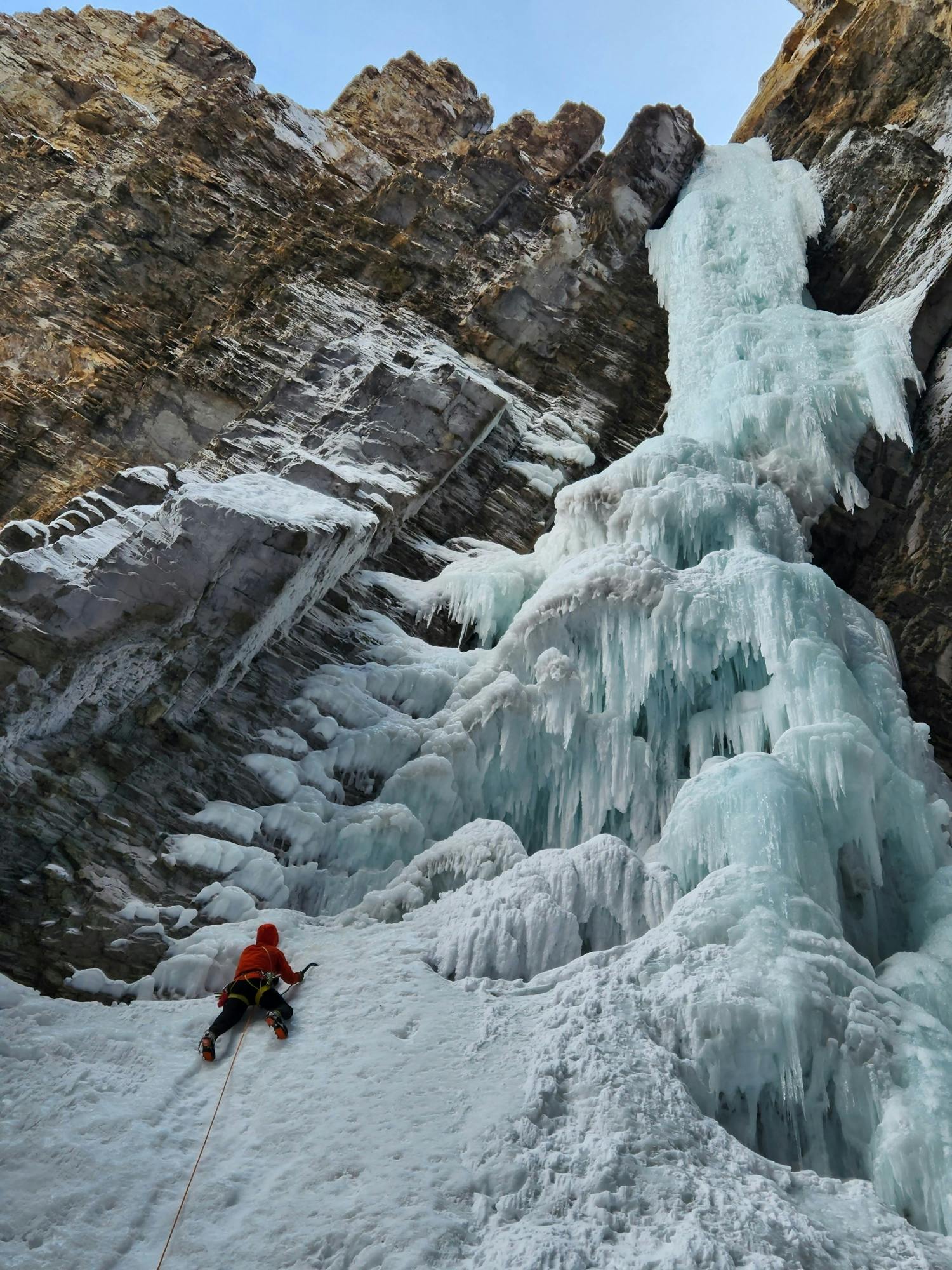 An ice climber on Whiteman Falls