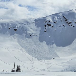 a slab avalanche along a ridgeline