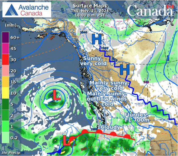 Bomb Cyclone moving west on weather map