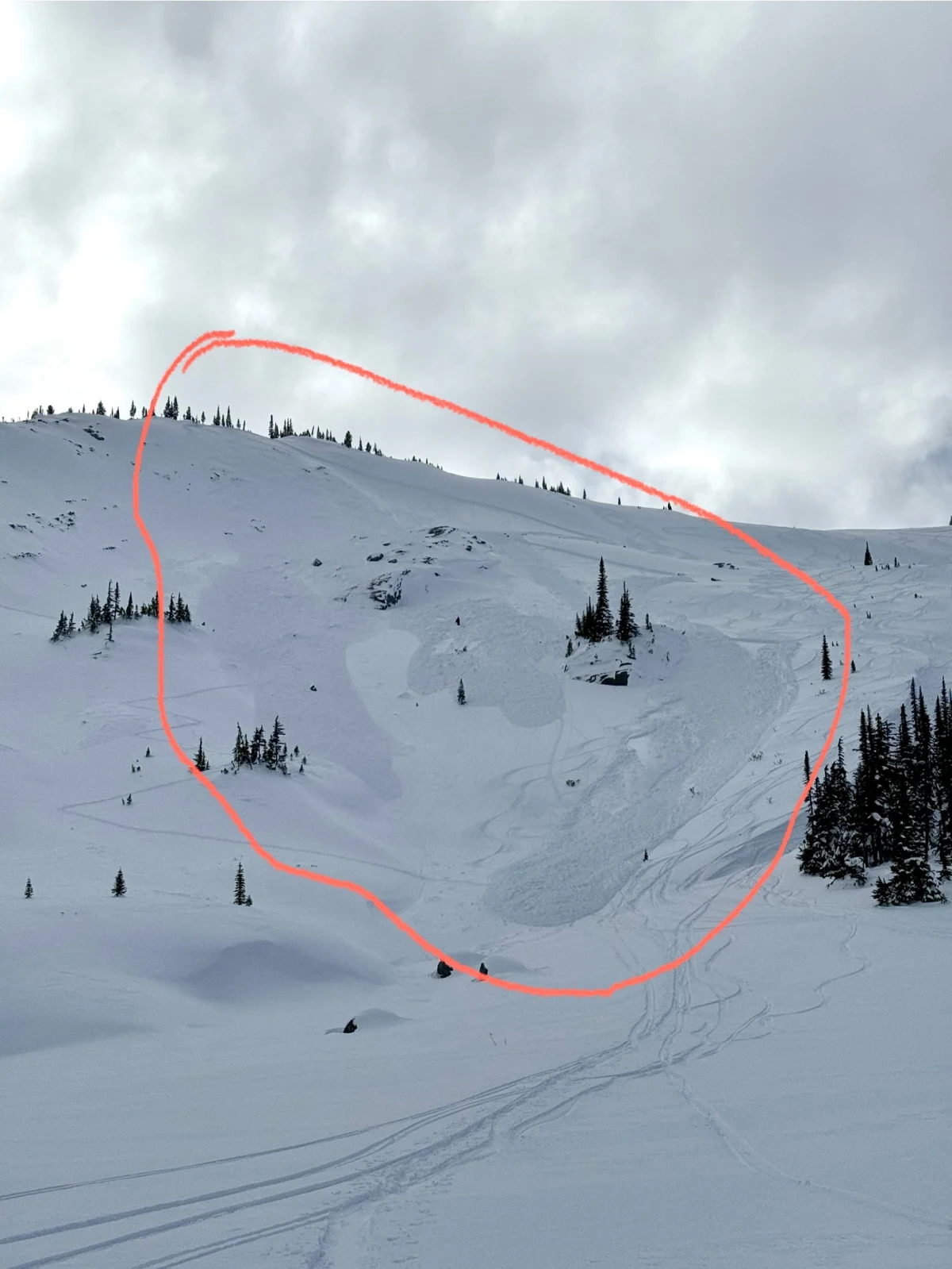 an avalanche circled in red