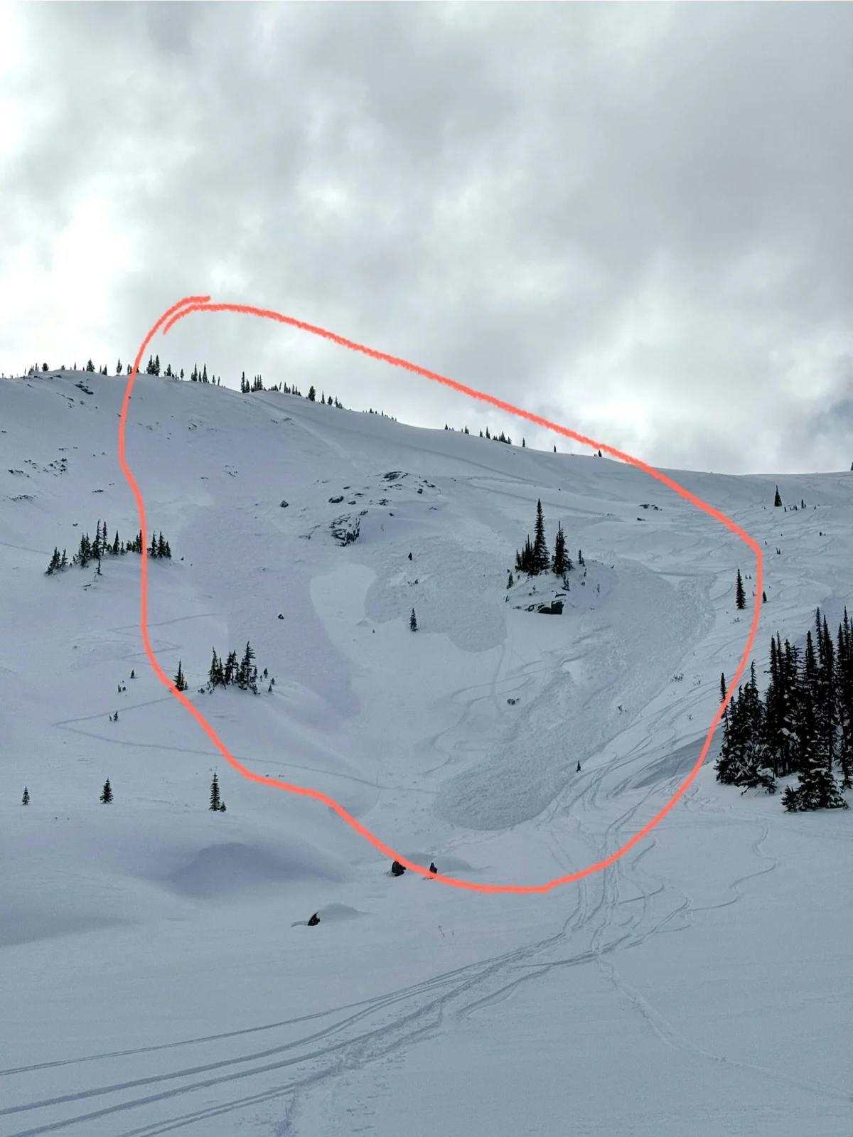 an avalanche circled in red