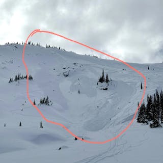 an avalanche circled in red