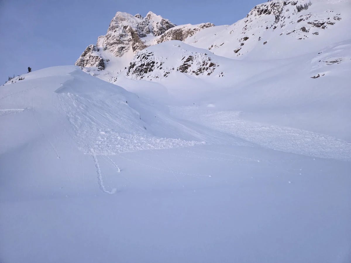 a wind slab avalanche in the alpine
