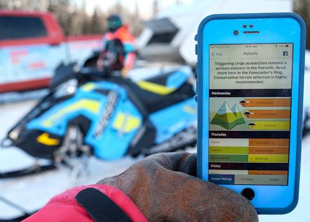 An avalanche forecast on a cellphone.