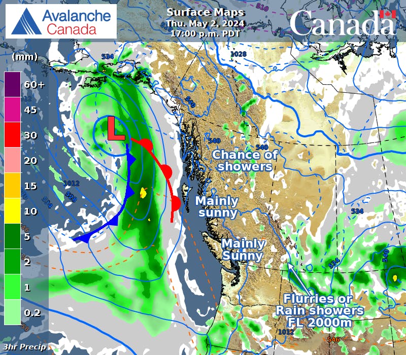 A screenshot of a weather surface map from the Meteorological Service of Canada