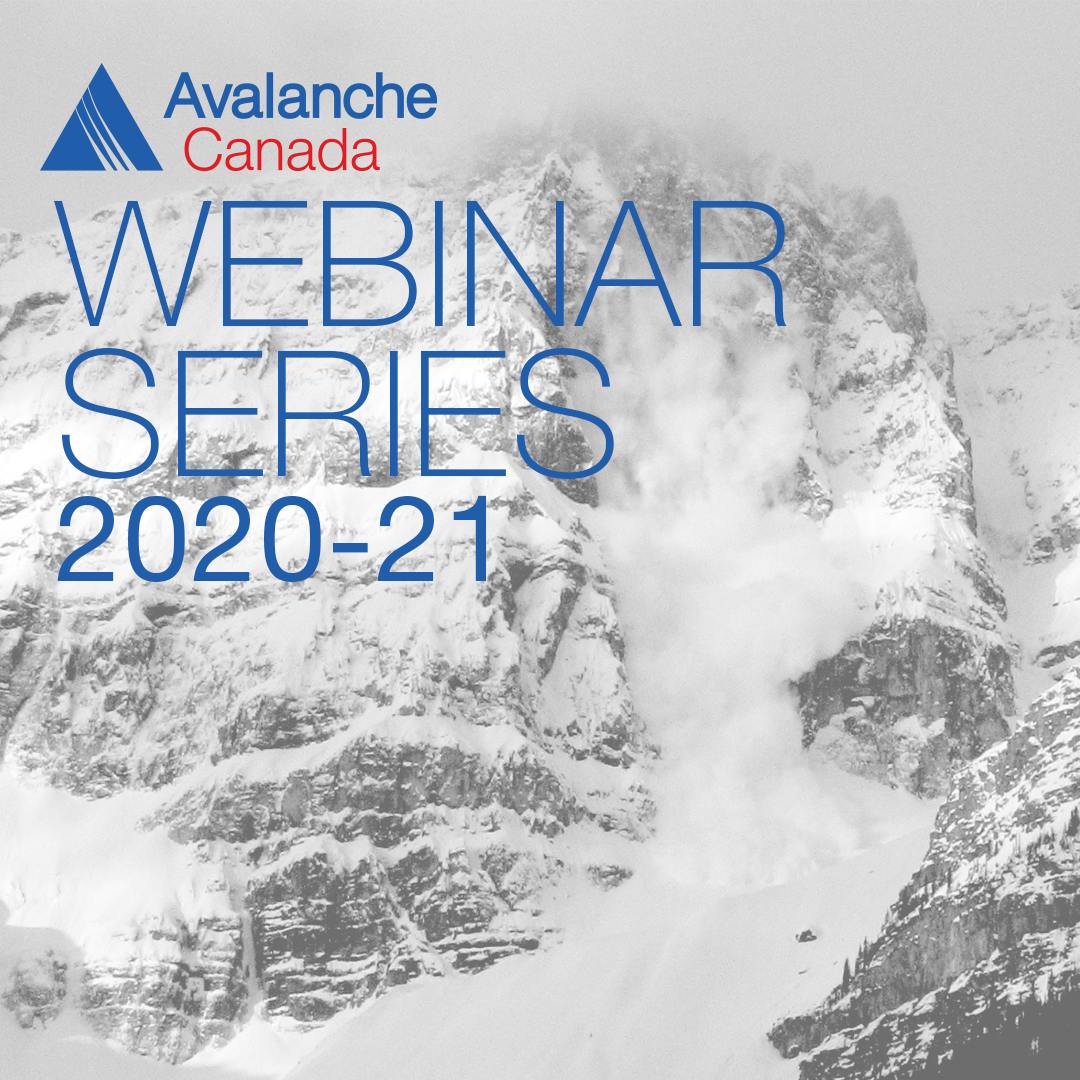 Image displays text, "Avalanche Canada Webinar Series, 2020-21"