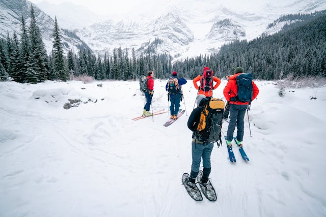Students in an Avalanche Skills Training 1 course in the Canadian Rockies