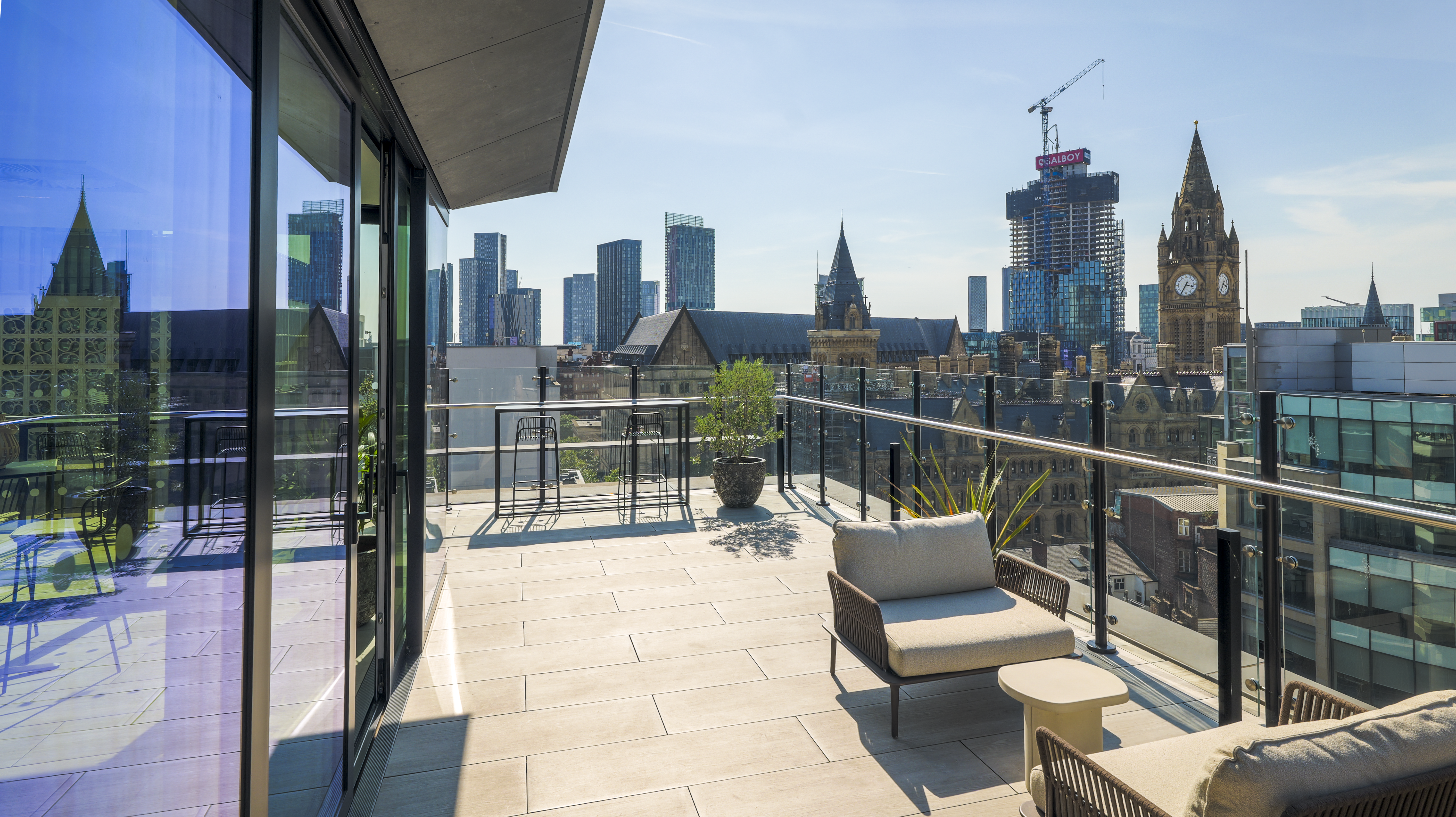 Aviary roof terrace overlooking Manchester Town Hall
