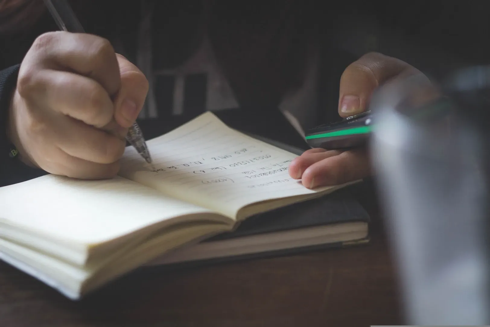 Writing in a notebook