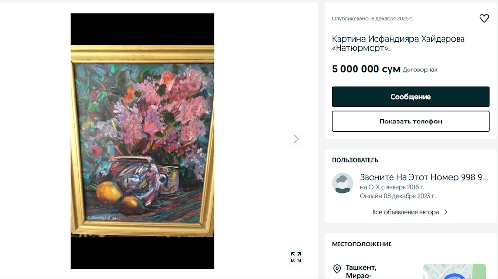 Nimaga Malevich mln dollarlar turadi, Isfandiyor Haydarov esa — mln so‘m