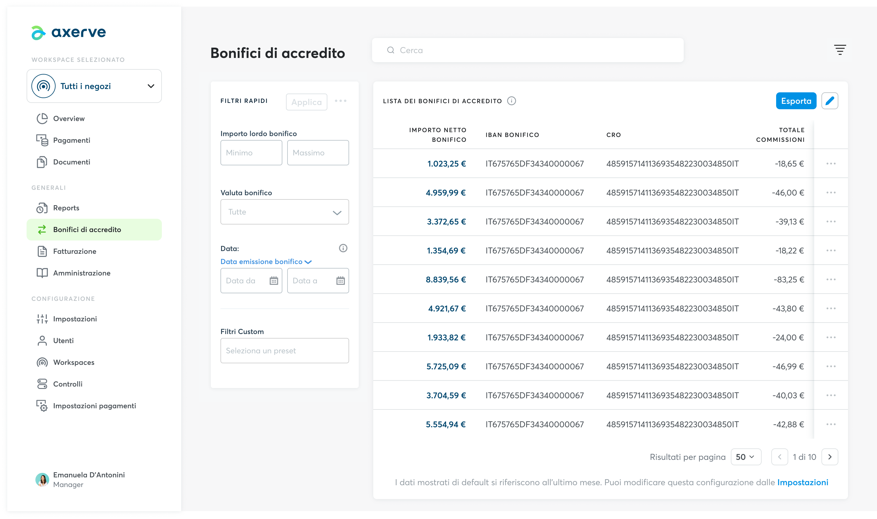 Lista Bonifici Di Accredito | Axerve