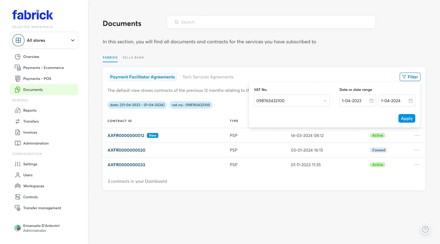 Document section: Fabrick - filters