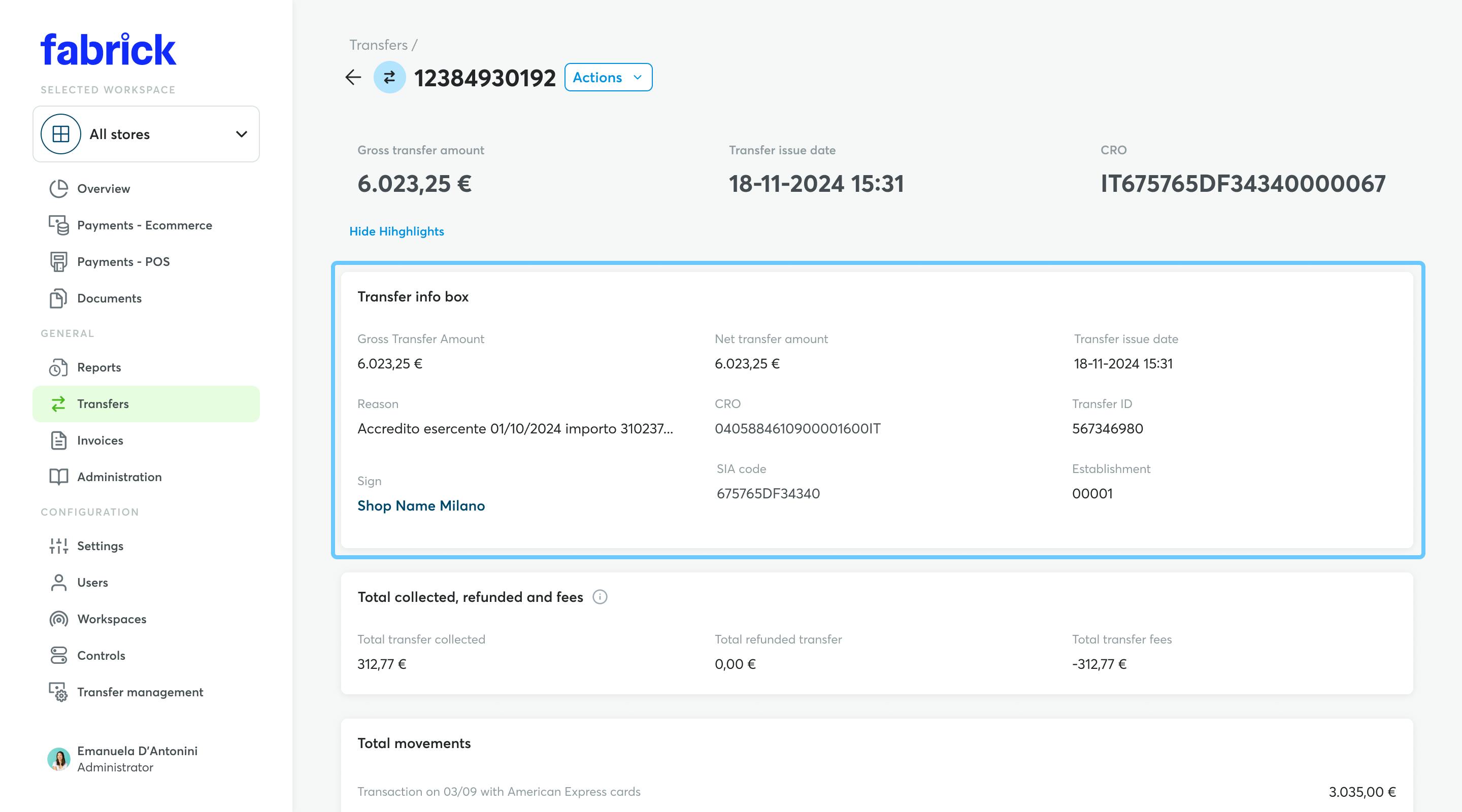 POS transfers: detail 