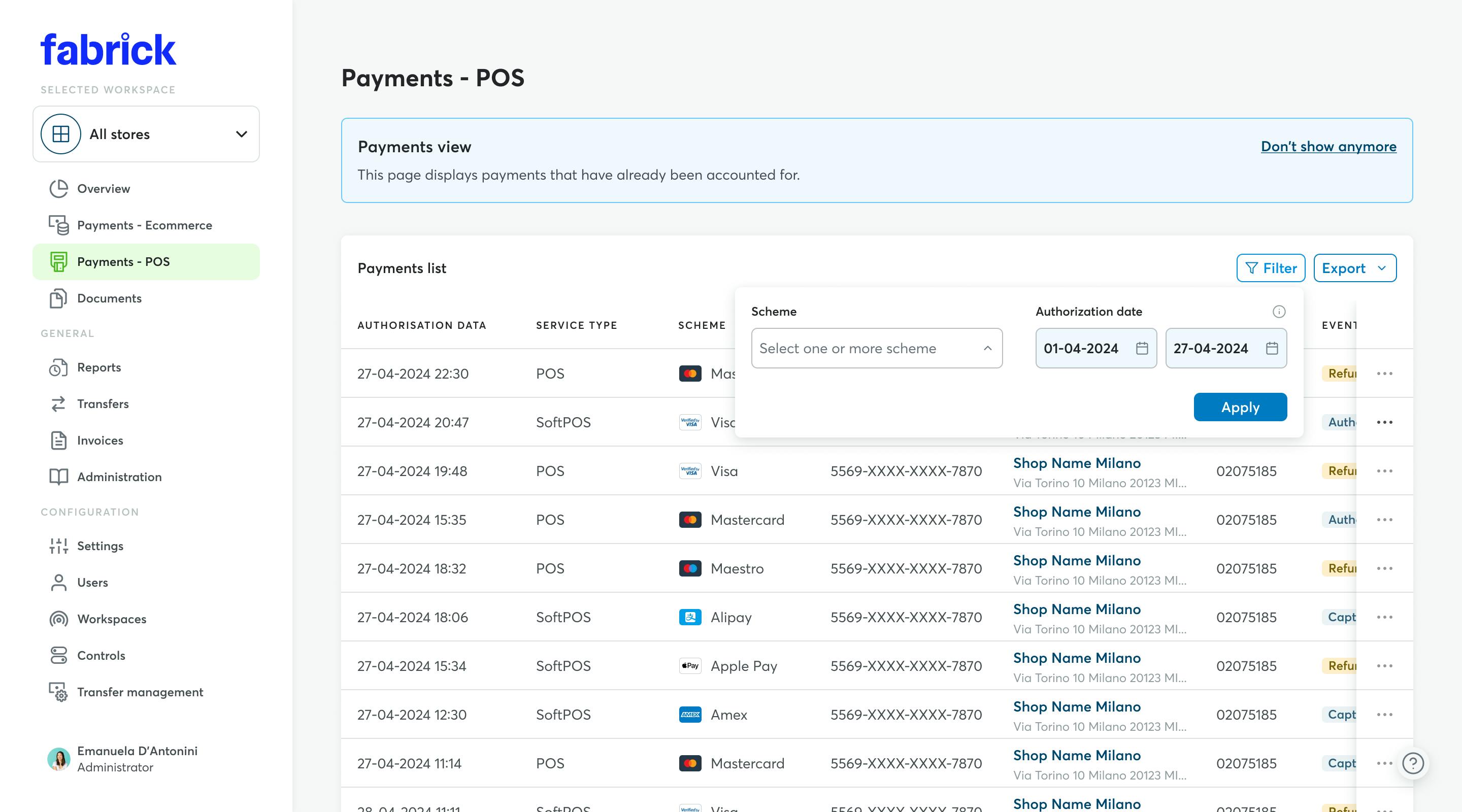 POS payment: Date filter