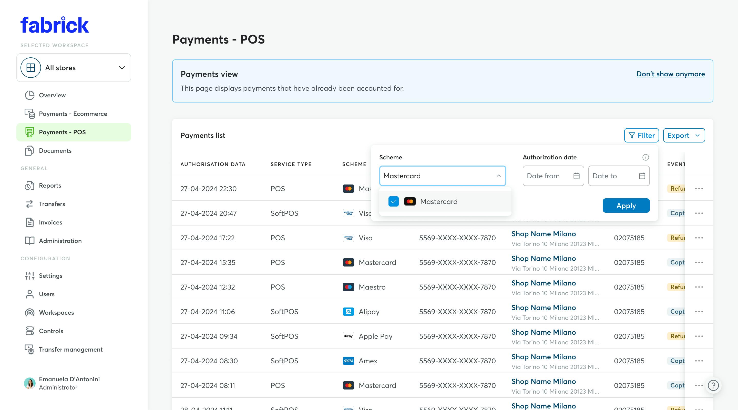 POS payments: scheme filter