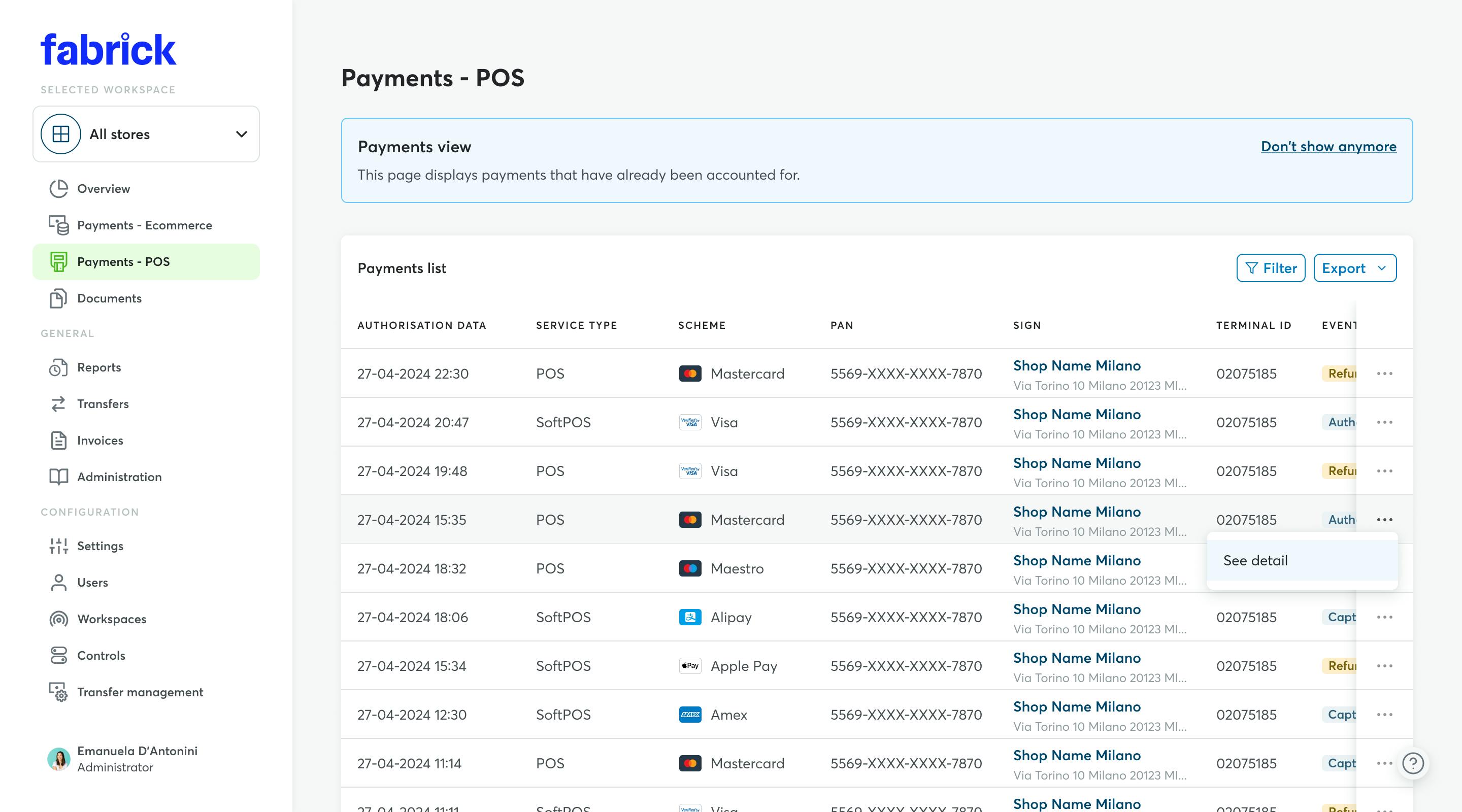 POS payment: see detail