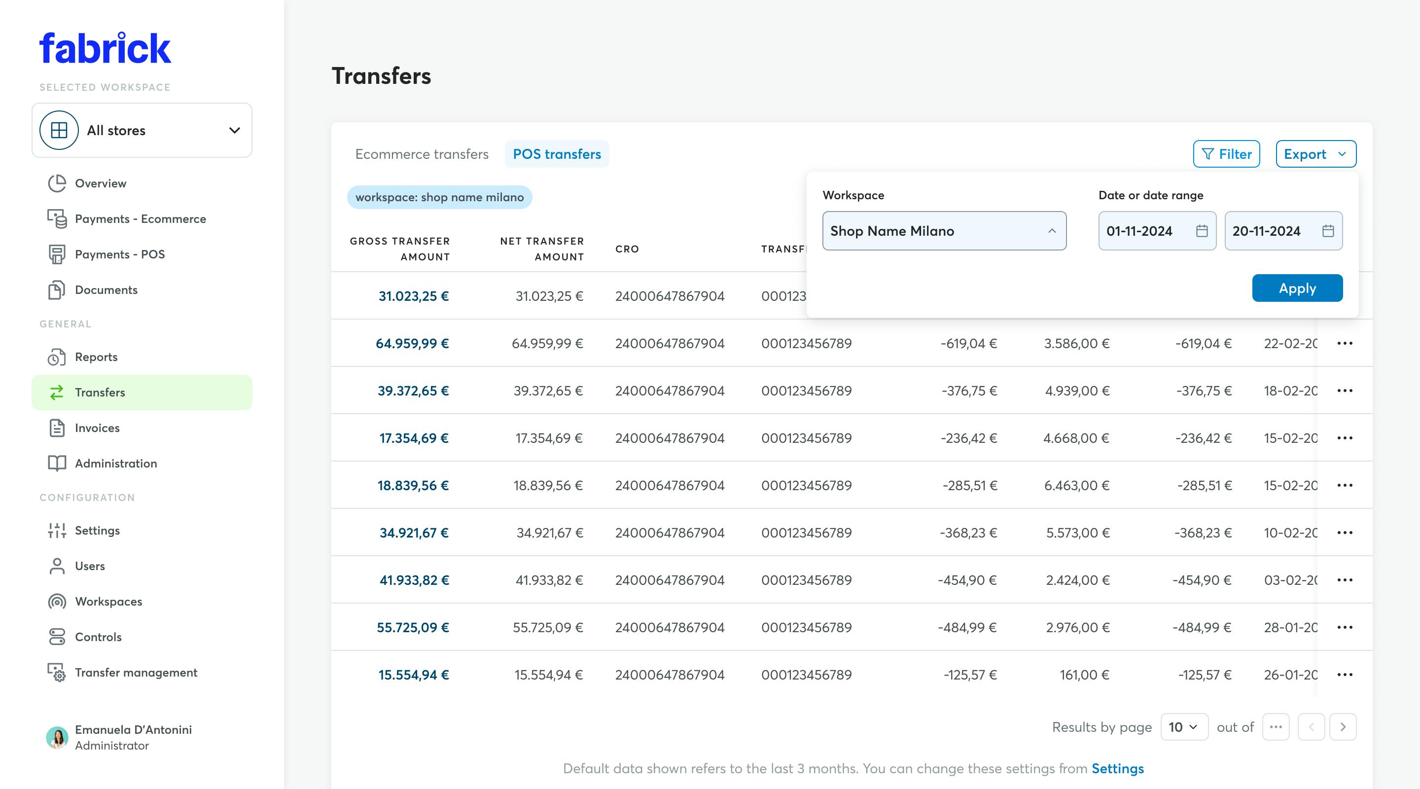 POS transfers: Date range filter