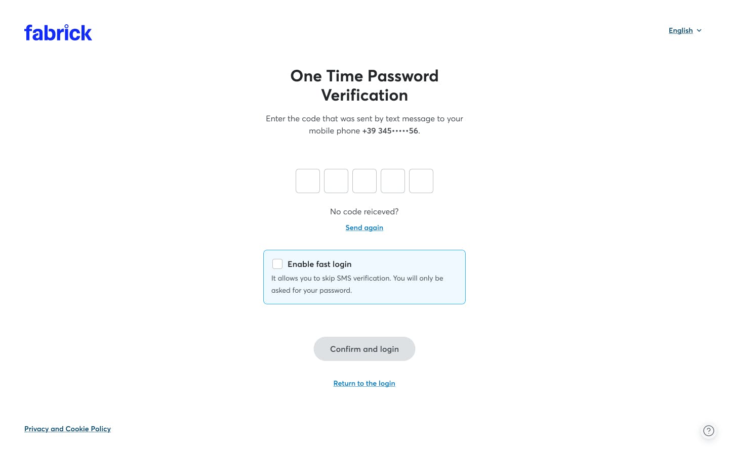 One Time Password verification