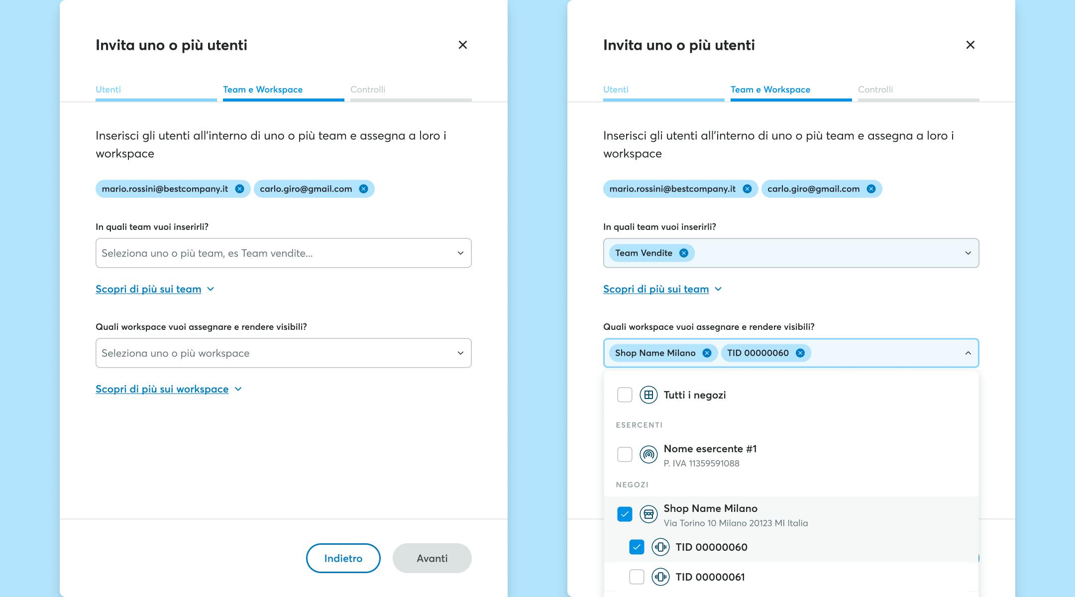 Assegnazione degli utenti da invitare a un Workspace