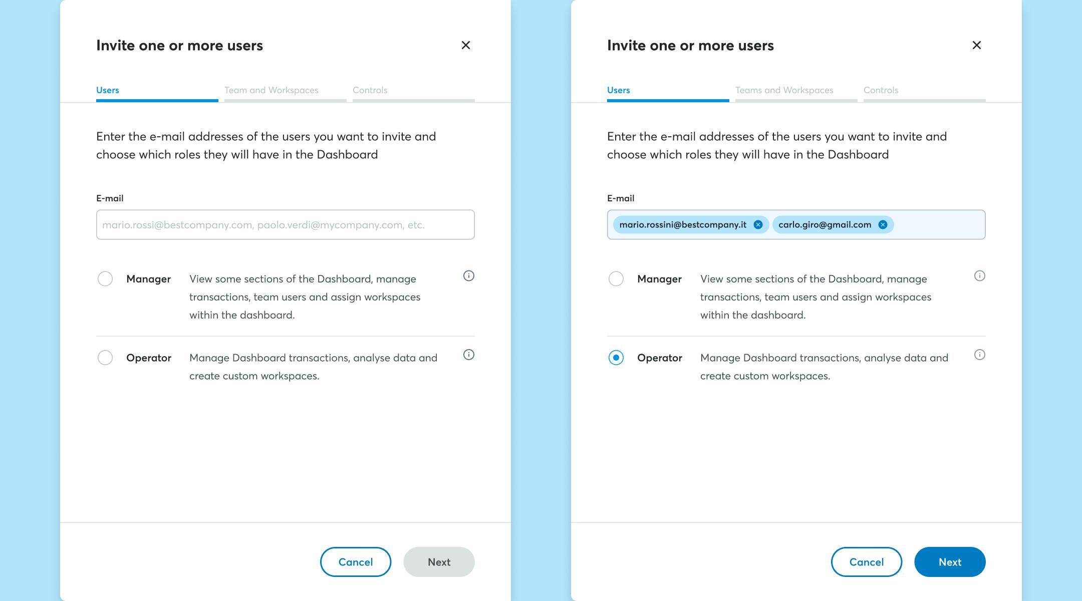 Select the new users to be invited in the Dashbaord
