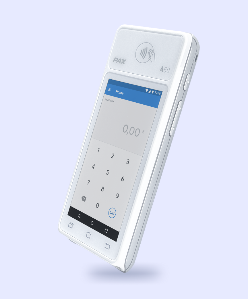 POS PAX A50 con vista della schermata di pagamento
