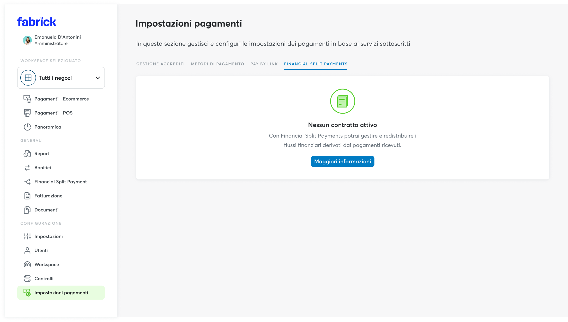 Screenshot dell'avviso di assenza di contratti attivi in Dashboard