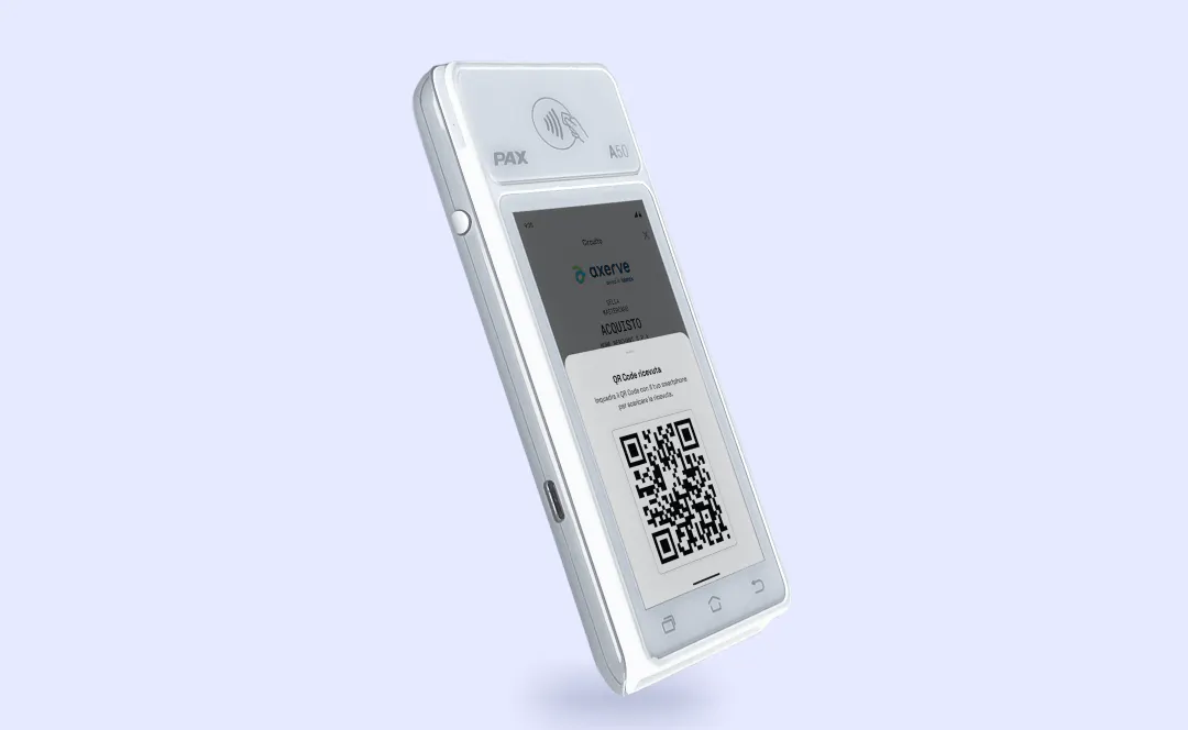 POS PAX A50 con vista della schermata della ricevuta digitale