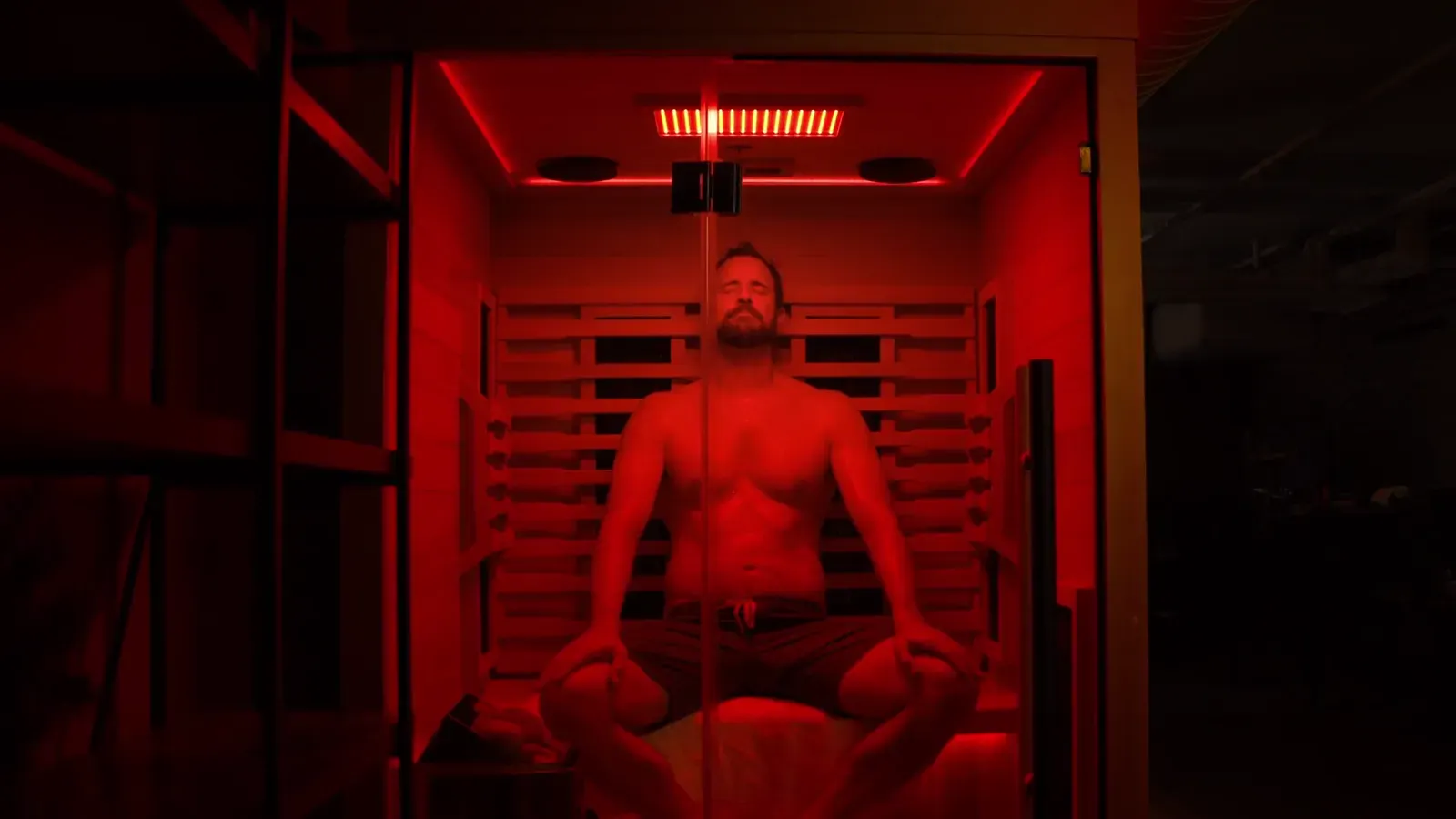 Person relaxing solo in an Axis sauna