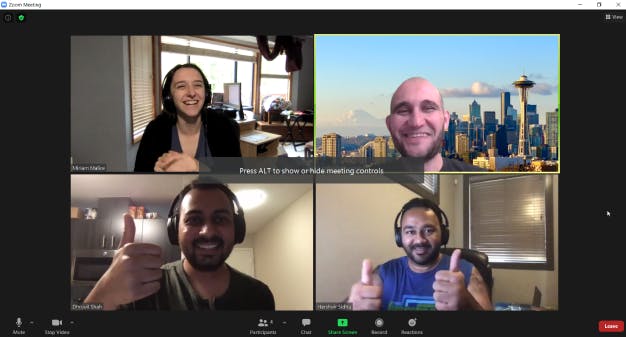 One of our Sprint for Justice teams on one of many Zoom calls to build their feature.