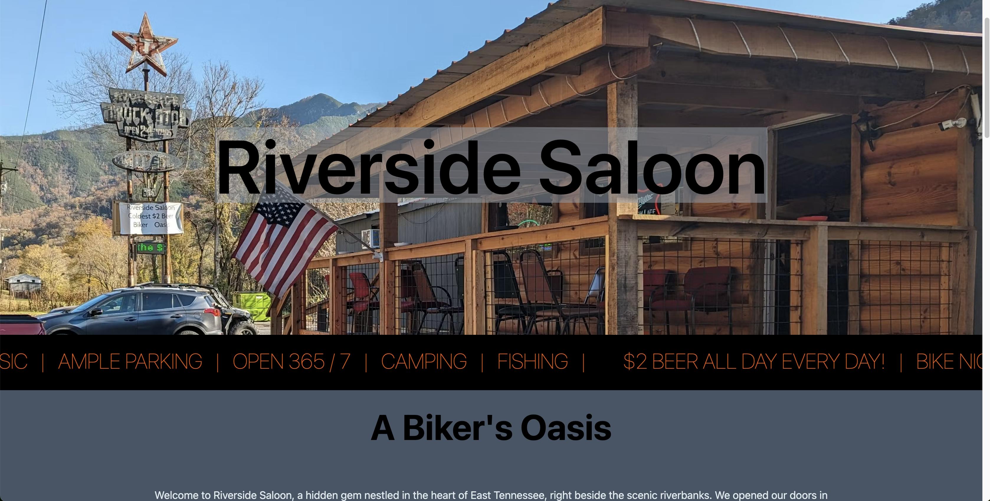 screenshot of Riverside Saloon's Website