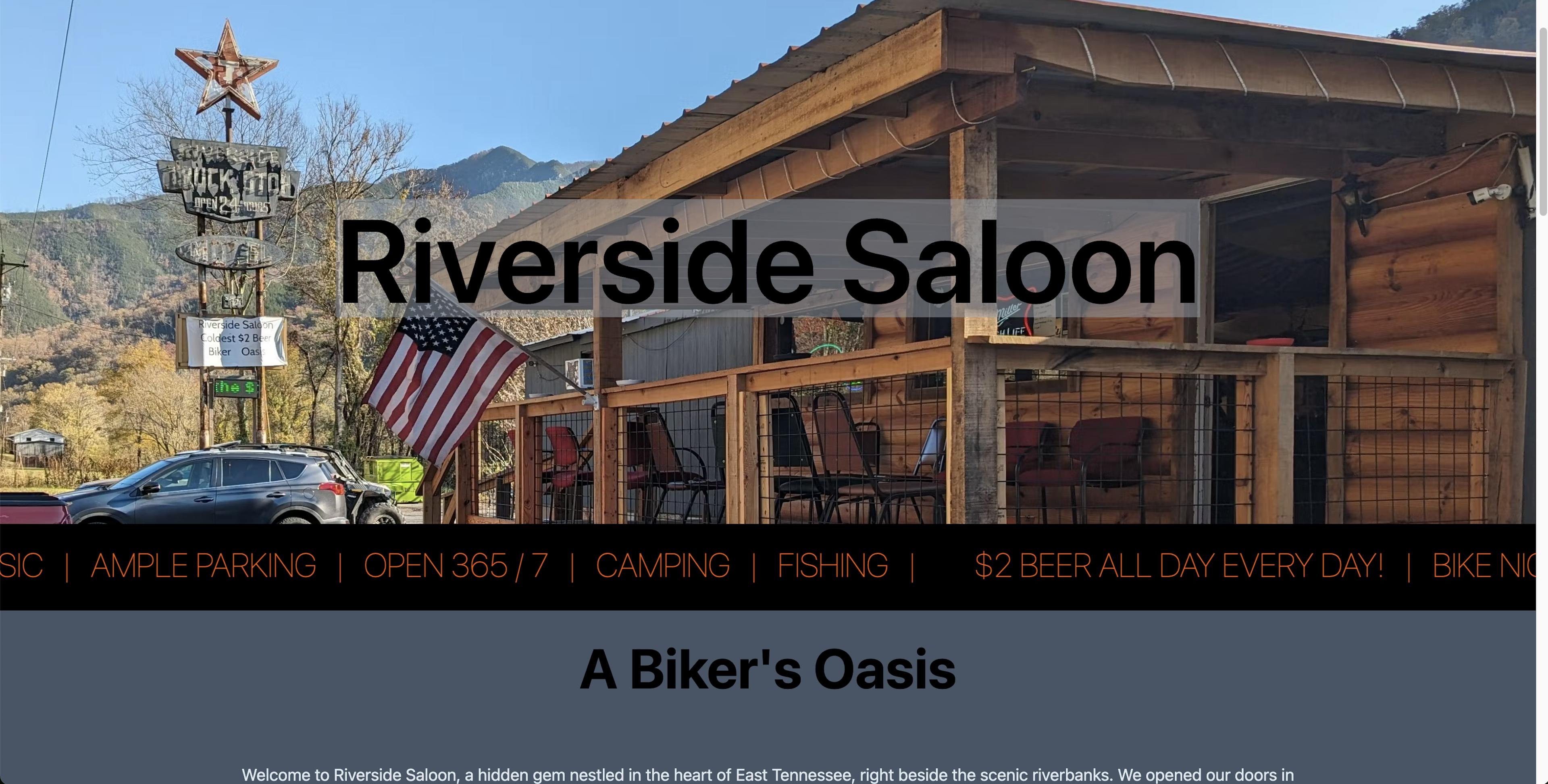 screenshot of riversidesaloon.beer