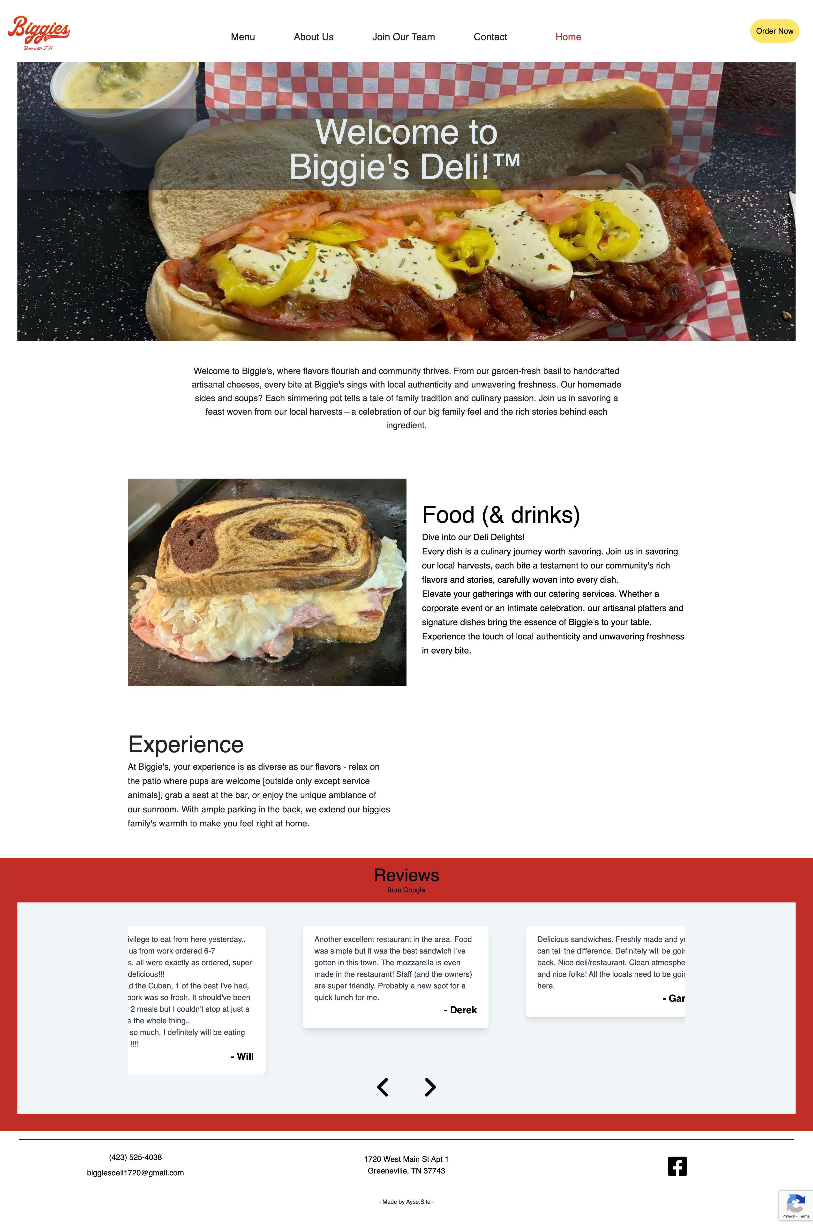 Screenshot of biggiesdeli.com