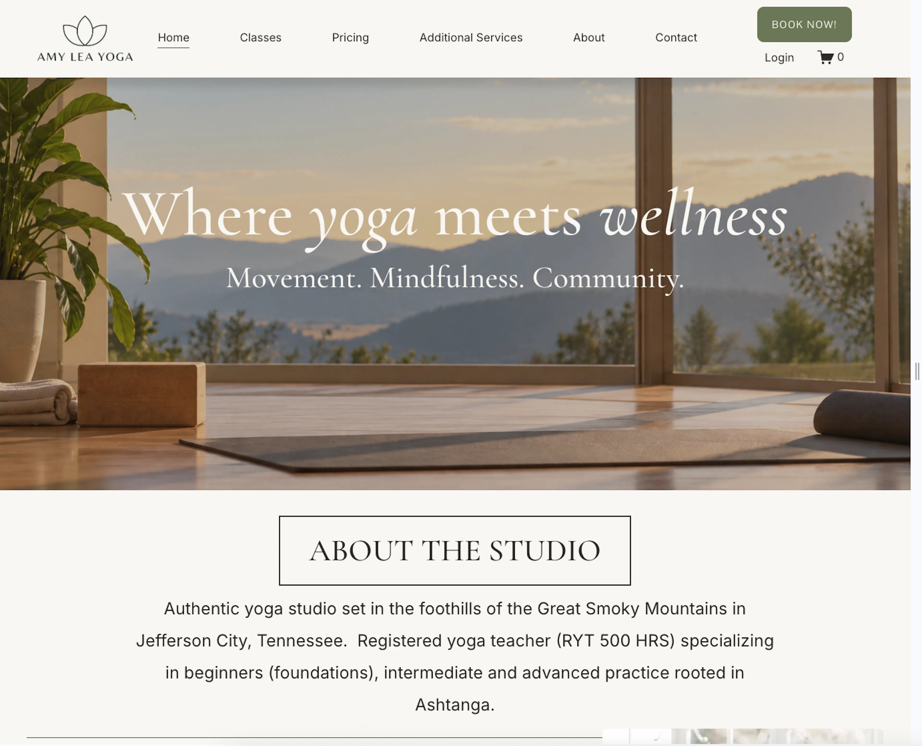 screenshot of www.amyleayogaandwellness.com/