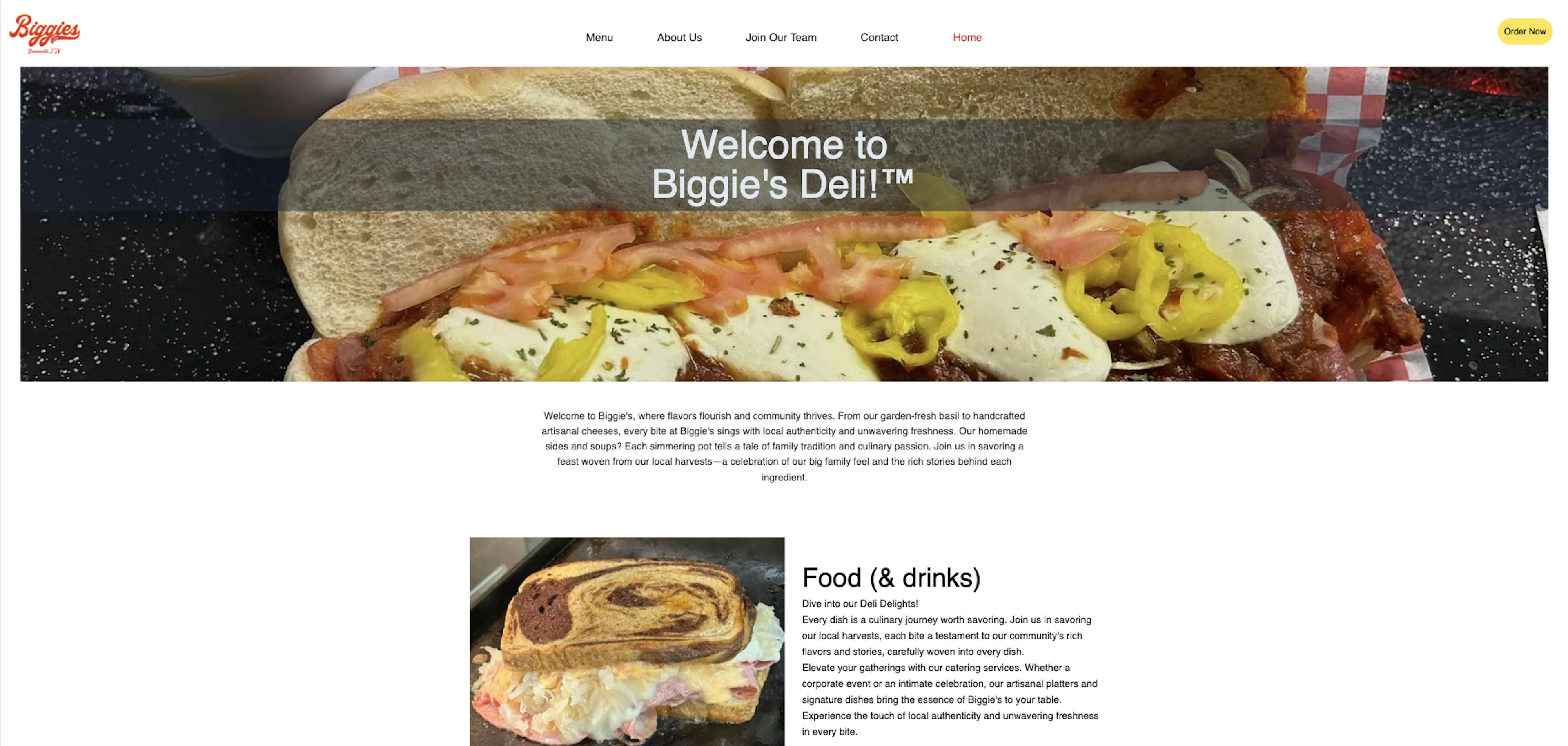 Biggie's Deli Website Screenshot