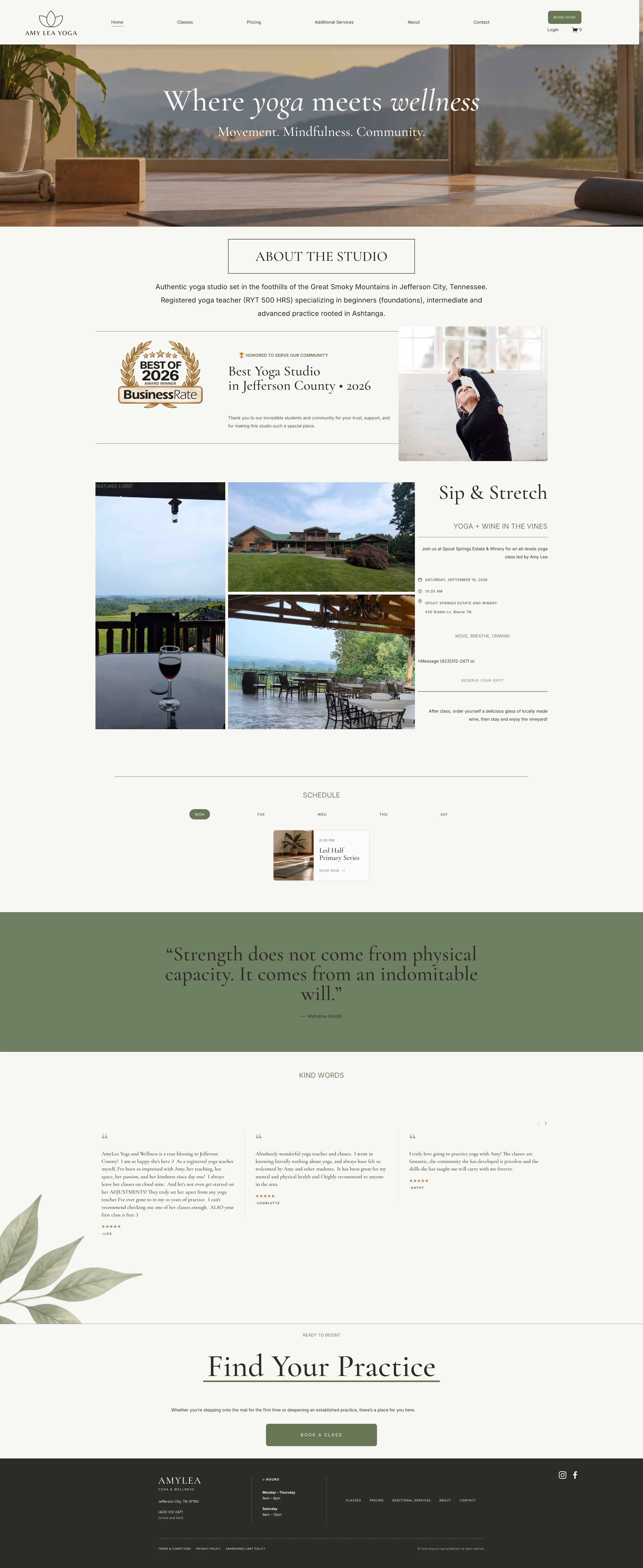 screenshot of www.amyleayogaandwellness.com