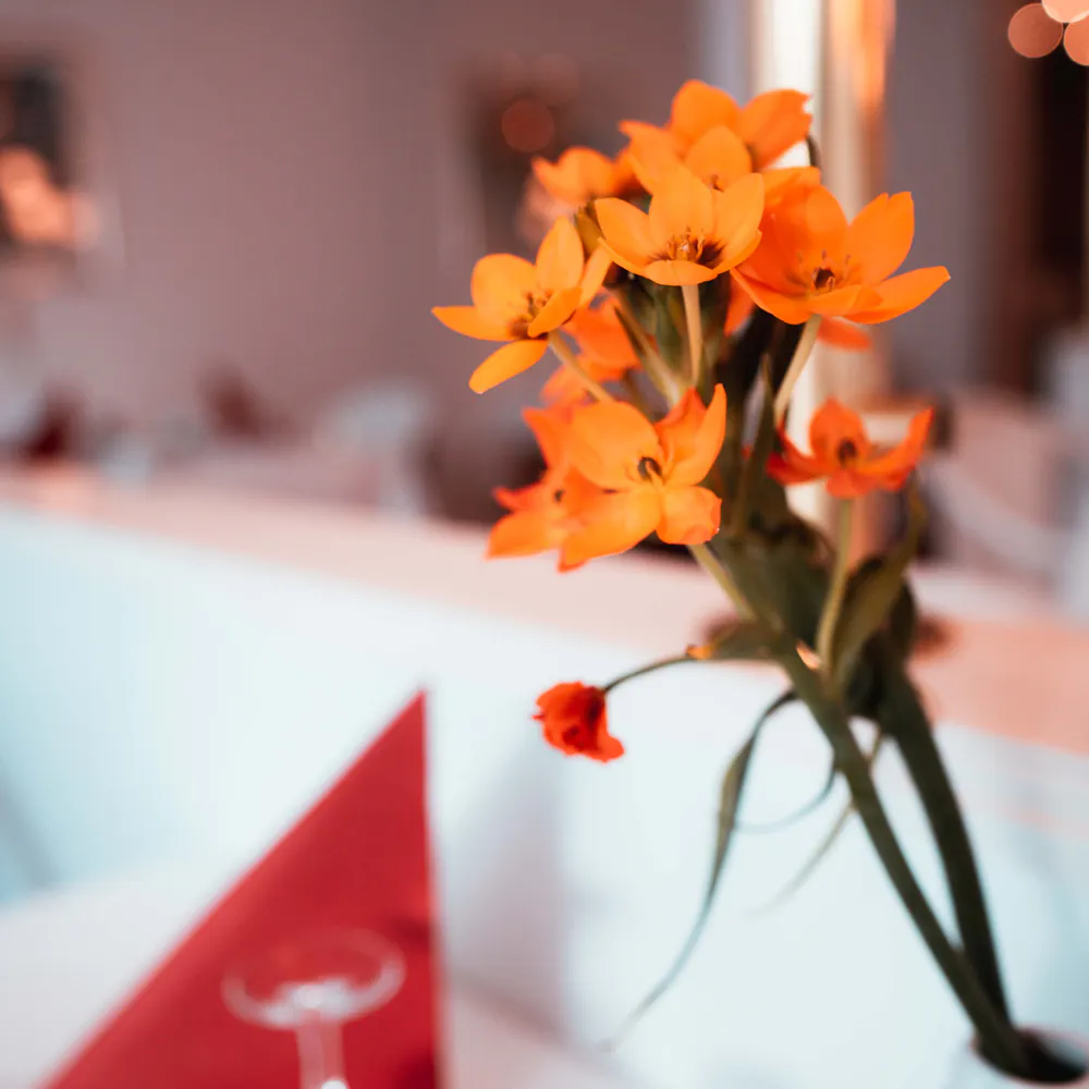 Blume im Speisesaal der Ayurveda-Klinik
