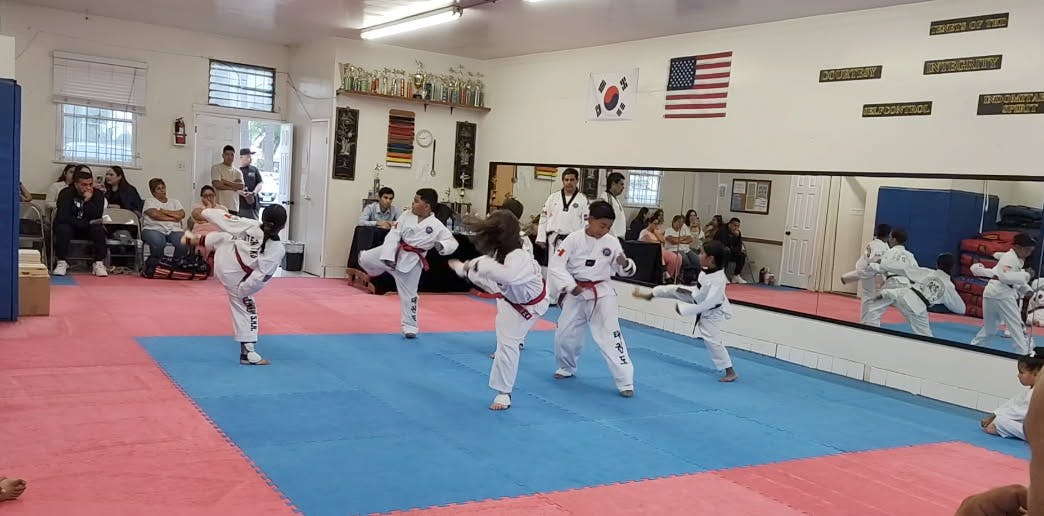 students practicing taekwondo