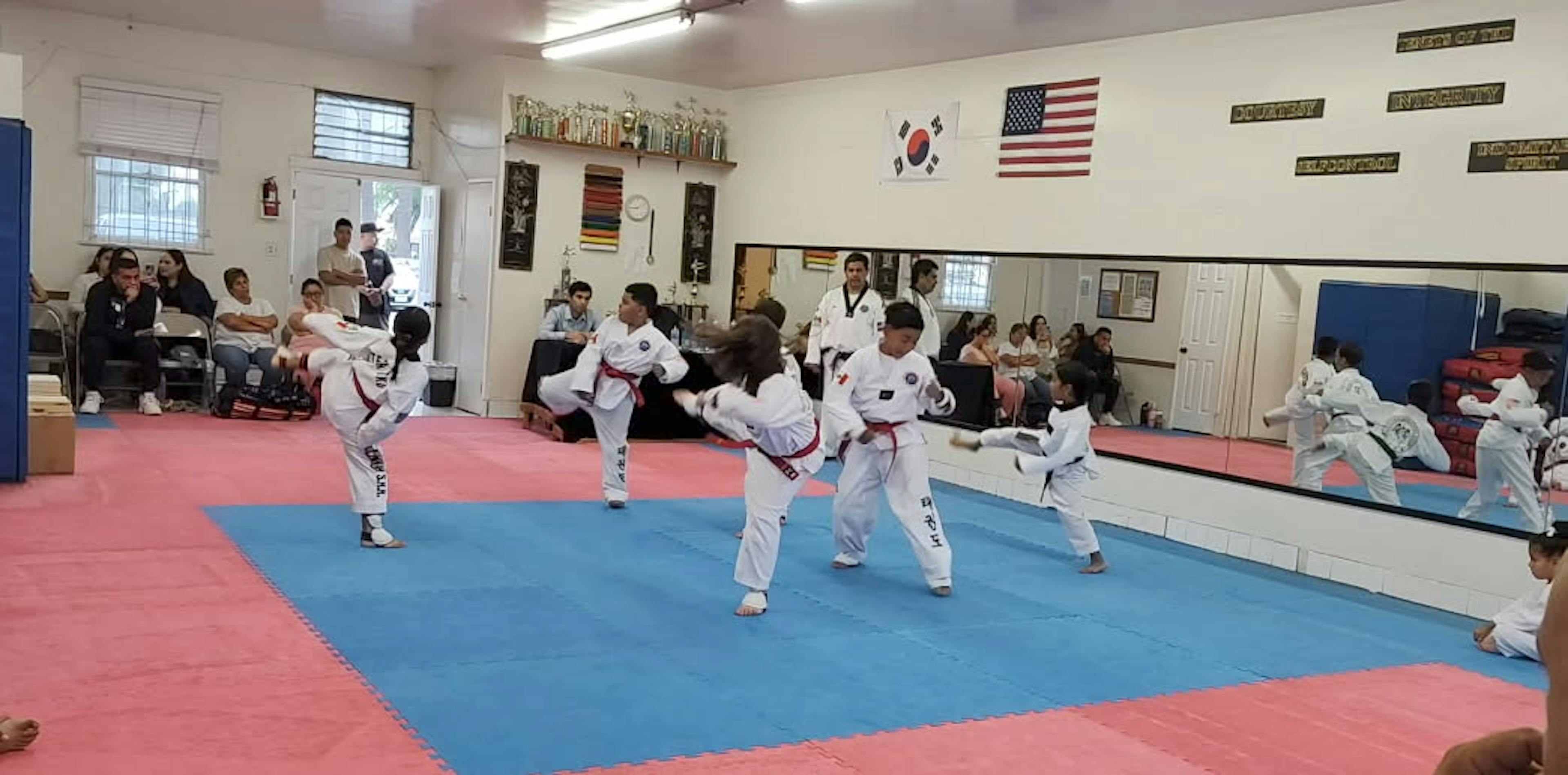 students practicing taekwondo