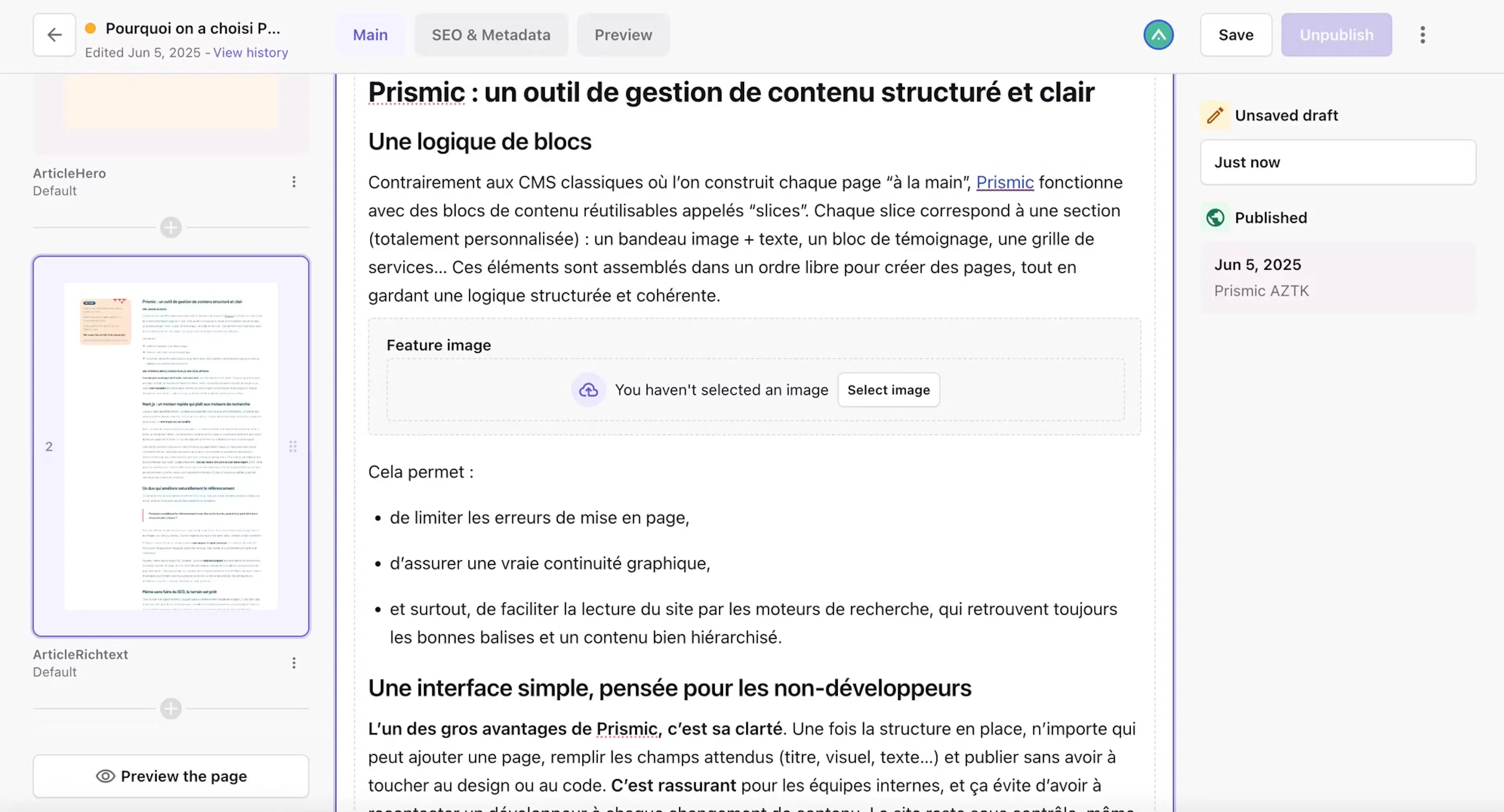 prismic back-office