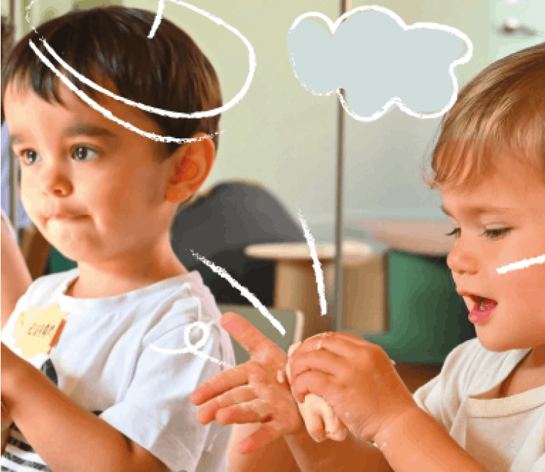 Little ones cleaning their hands