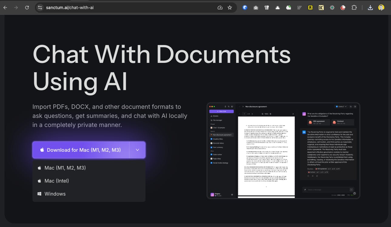 screenshot of AI tool that allow chatting with documents