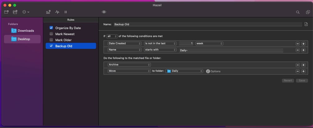 organize files based on created date with hazel automation rule