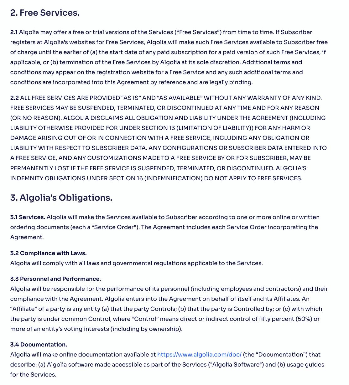 Algolia policy example