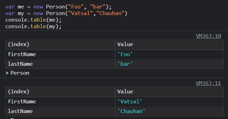 output data from an object variable as a table in devtools using console.log