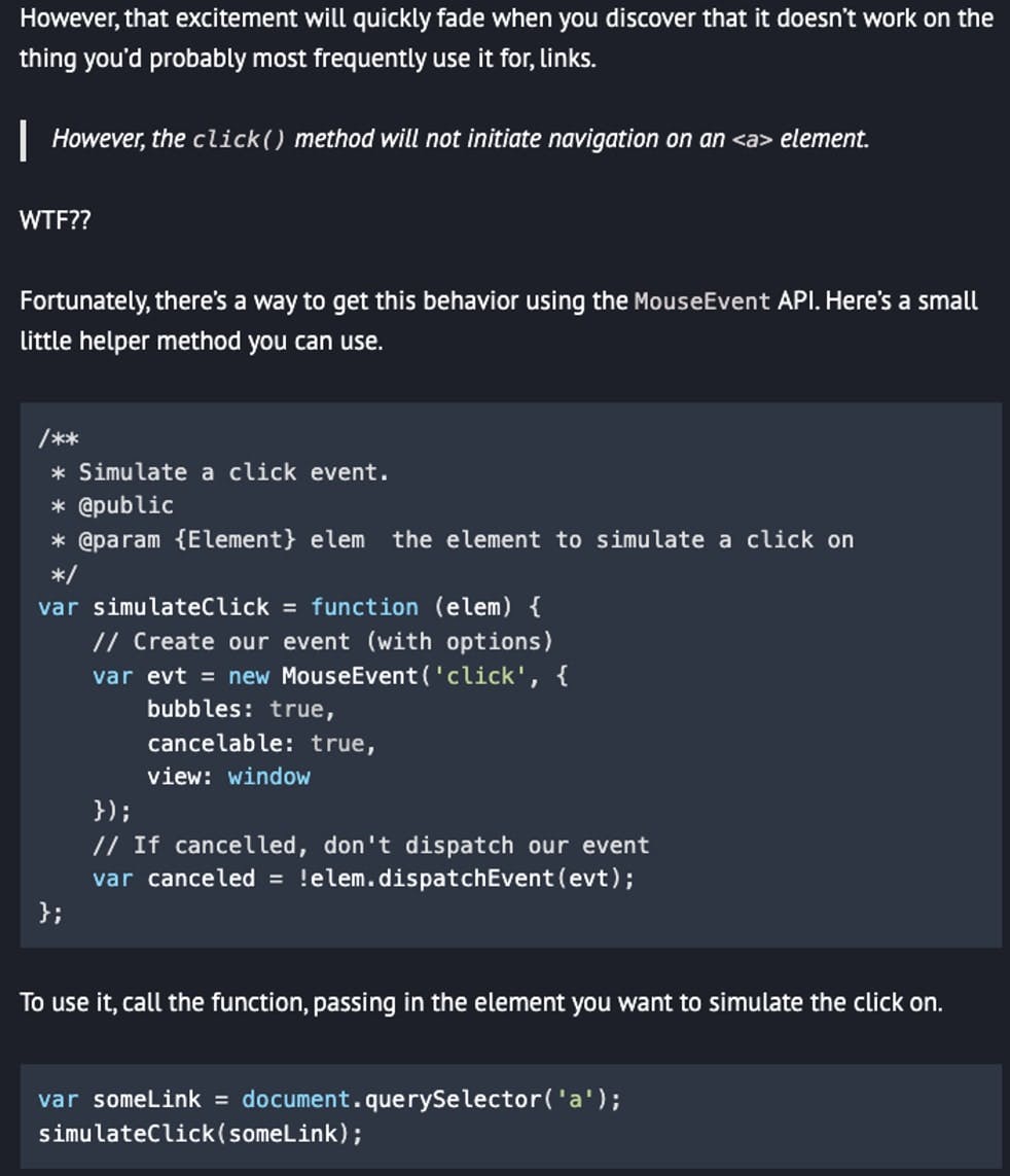 how to trigger a click on link element using javascript explained