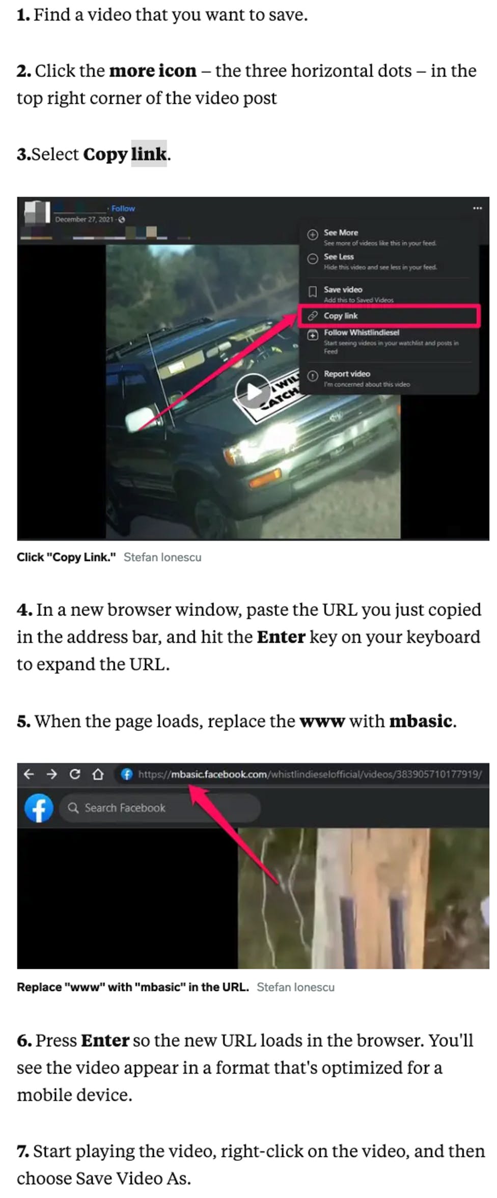 step by step tutorial on how to save video from facebook post