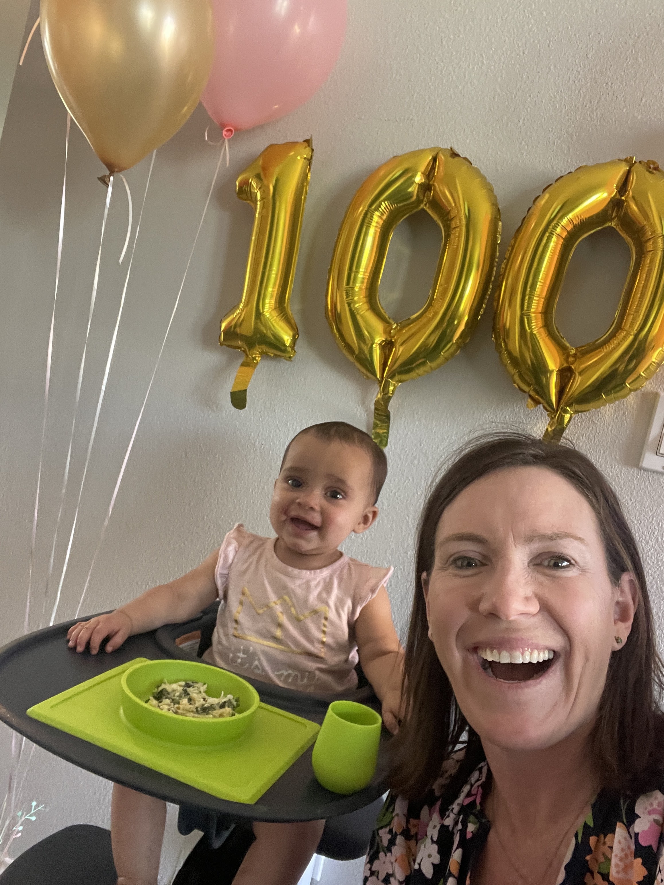 Baby celebrating eating with foods with Katie Ferraro's baby-led weaning approach!